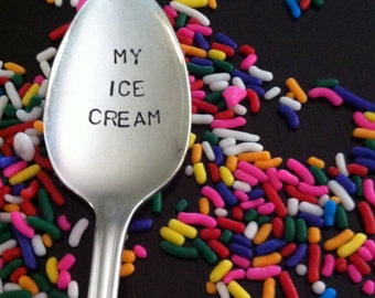My Ice Cream-Repurposed vintage hand stamped spoon stirrer