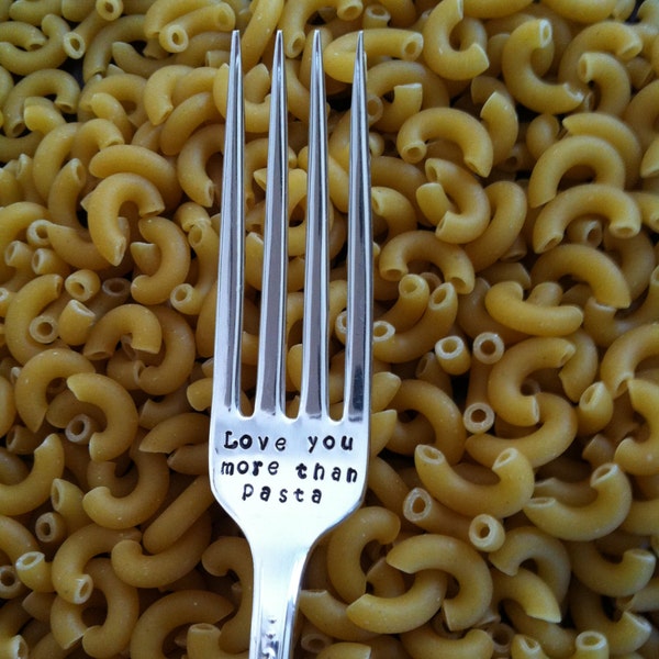 Te amo más que la pasta: tenedor vintage personalizado con sello a mano