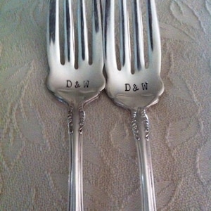 Initials-Personalized dessert/cake wedding/engagement/anniversary forks-Custom vintage hand stamped forks