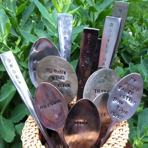 Garden/Plant/Herb markers-set of 3. Repurposed vintage hand stamped silverware image 5