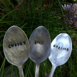 Garden/Plant/Herb markers-set of 3. Repurposed vintage hand stamped silverware image 1