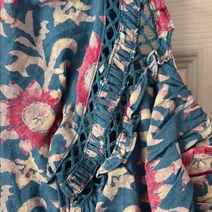 Free People Blue & Pink Mini Dress Boho XL Cotton Viscose Beaded Embroidery NWOT Bild 5