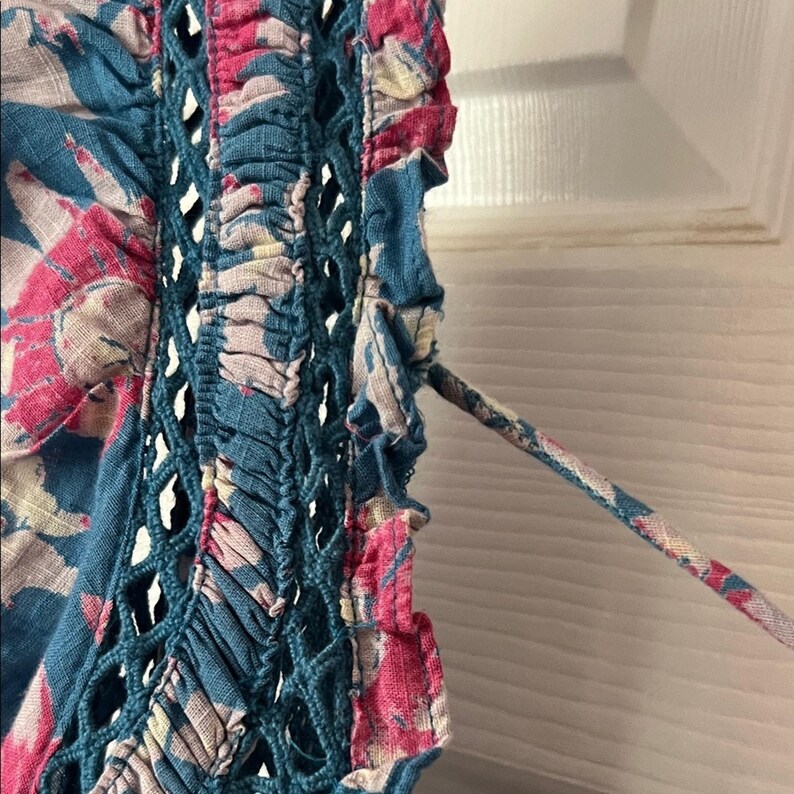 Free People Blue & Pink Mini Dress Boho XL Cotton Viscose Beaded Embroidery NWOT Bild 7
