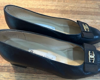 Vintage Etienne Aigner Black Leather Fiesta Women's Ribbon Bow Pumps Classic 7M