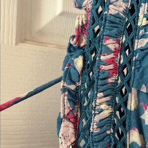 Free People Blue & Pink Mini Dress Boho XL Cotton Viscose Beaded Embroidery NWOT Bild 8