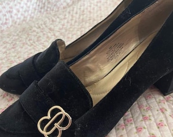 Bandalino Vintage Chic Black Velvet Chunk Heels Size 9 Beautiful