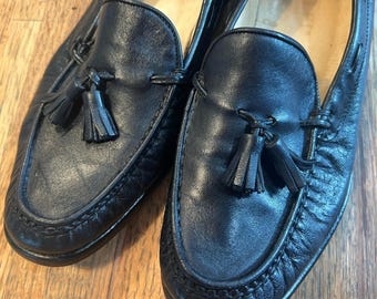 Vintage Almalfi by Rangoni Black Italian Leather Tassel Loafers Size 7.5AA
