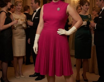 Vintage George Gerring Inc. Hot Pink Pleated Cocktail Dress  Size 14 Bonus