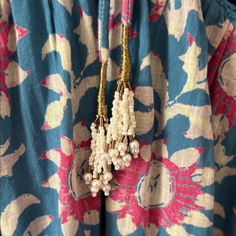 Free People Blue & Pink Mini Dress Boho XL Cotton Viscose Beaded Embroidery NWOT Bild 4