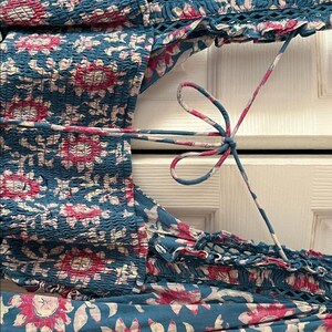 Free People Blue & Pink Mini Dress Boho XL Cotton Viscose Beaded Embroidery NWOT Bild 11