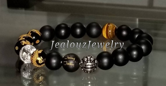 Classic Matte Onyx Tiger Eye Mix 10mm Sterling Silver Bracelet