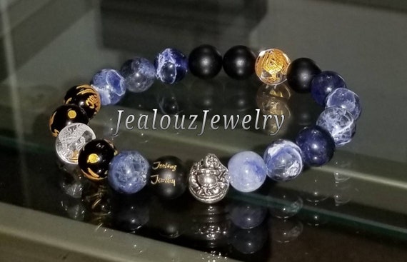 Classic Sodalite Onyx Mix 10mm Sterling Silver Bracelet