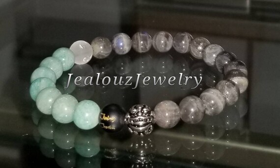 Classic Amazonite Labradorite Mix Sterling Silver 8mm Bracelet