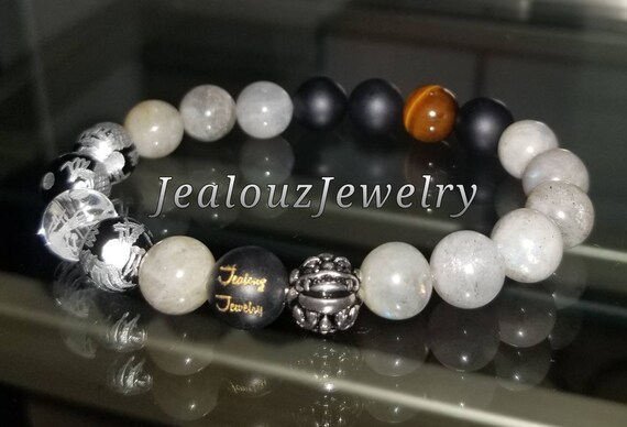 Classic Labradorite Tiger Eye Matte Onyx 10mm Sterling Silver Bracelet