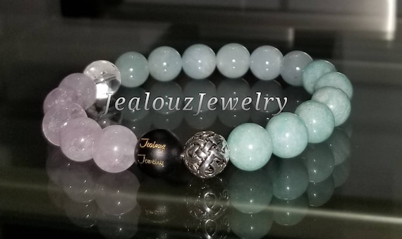 Classic Amethyst Aquamarine Amazonite Mix Endless infinity Knot 10mm Sterling Silver Bracelet