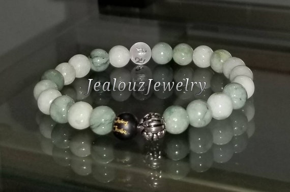 Classic Green Jadeite Jade 8mm Sterling Silver Bracelet