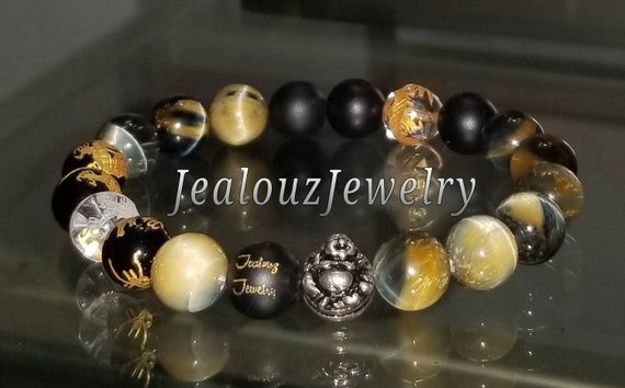 Classic Matte Onyx Navy Tan Tiger Eye Mix 10mm Sterling Silver Bracelet