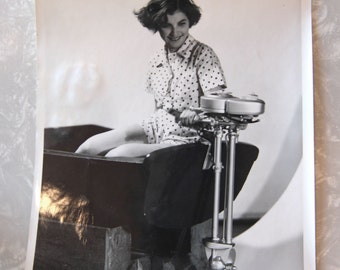Photo, 8x10 Woman With Neptune AA1-Style Boat Motor