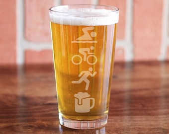 Triathlon Glass, Etched Pint Glass, Running Gift, Gift for Triathlete,  Bike Gift, Run Swim Bike, Triathlon Gift, Triathlon Pint Glass