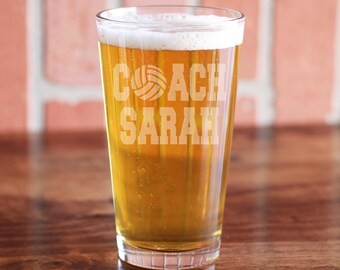 Volleyball Coach Gift, Volleyball Glass, Etched Pint Glass, Coach Christmas Gift, Beer Gift, Volleyball Gift, Gift for Volleyball Coach