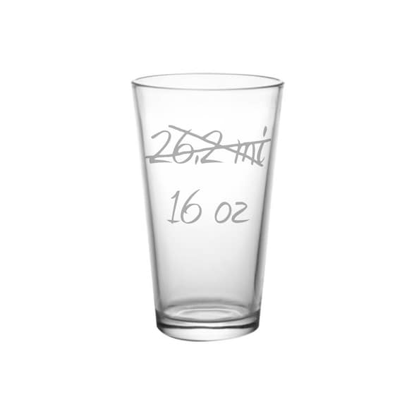 Etched Marathon Pint Glass, Gifts for Runners, Gifts for Marathon Runners