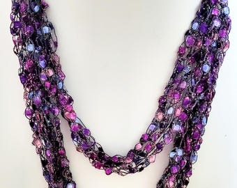 Ribbon Necklace 2 pcs Set - Handmade - Color "Purple Passion"