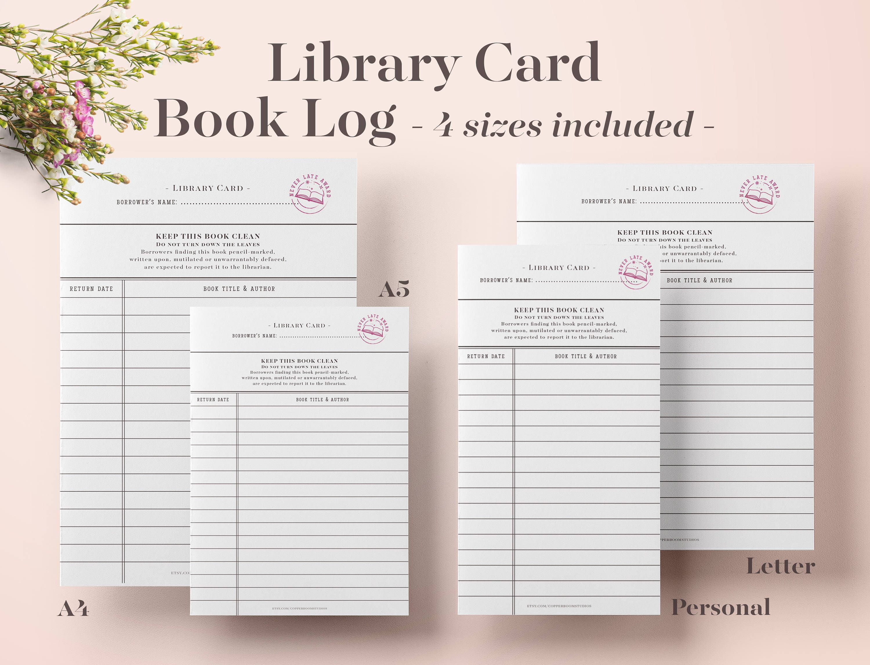 Library Card Book Log Printable Book Log Reading Log | Etsy