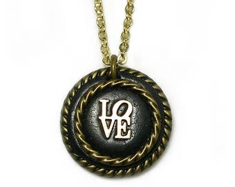 Kreis Liebe Anhänger/Halskette mit gedrehten Messing Ringen und Kristall Clay Einsatz