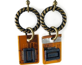 Computer Chip Earrings - Recycled, Upcycled, Repurposed, Motherboard, Tech