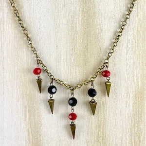Brass Pyramid Spike Glass Bead Necklace