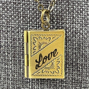 Brass Love/Amor Book Locket Pendant Necklace