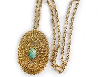 Vintage Napier Faux Turquoise Pendant Necklace - 1960s