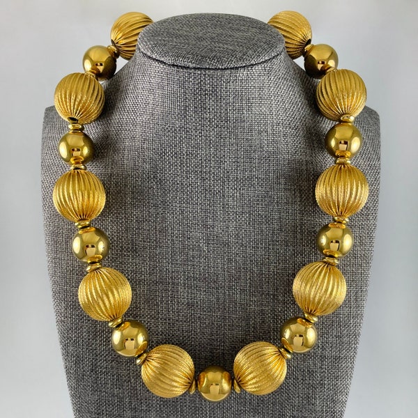 Vintage Napier Gold Tone Chucky Bead Necklace - 1980s