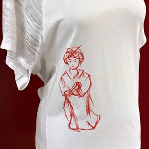 Red Geisha Dolman Burnout Shirt - Screen Printed - Custom Design