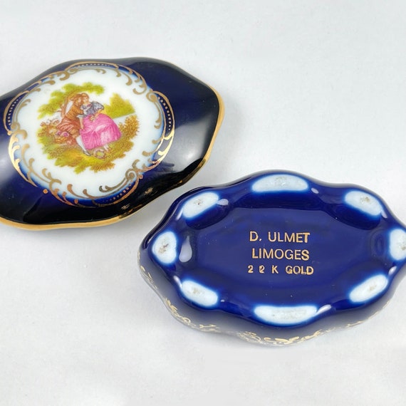 Vintage Limoges Cobalt Blue Porcelain 22K Gold Ac… - image 5