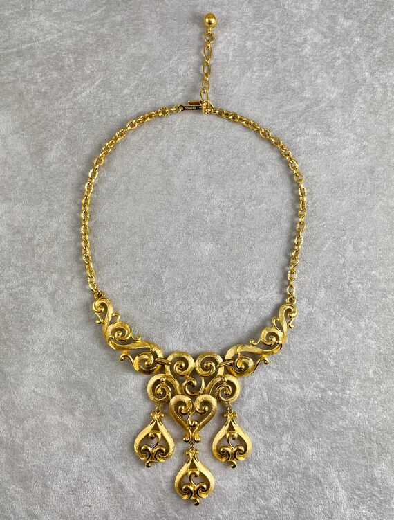 Crown Trifari Bib Dangle Pendant Necklace - 1960s - image 3