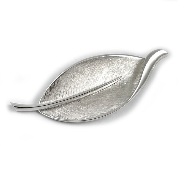 Vintage Crown Trifari Silver Tone Leaf Brooch