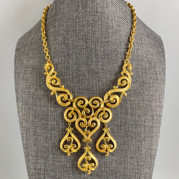 Crown Trifari Bib Dangle Pendant Necklace - 1960s - image 1