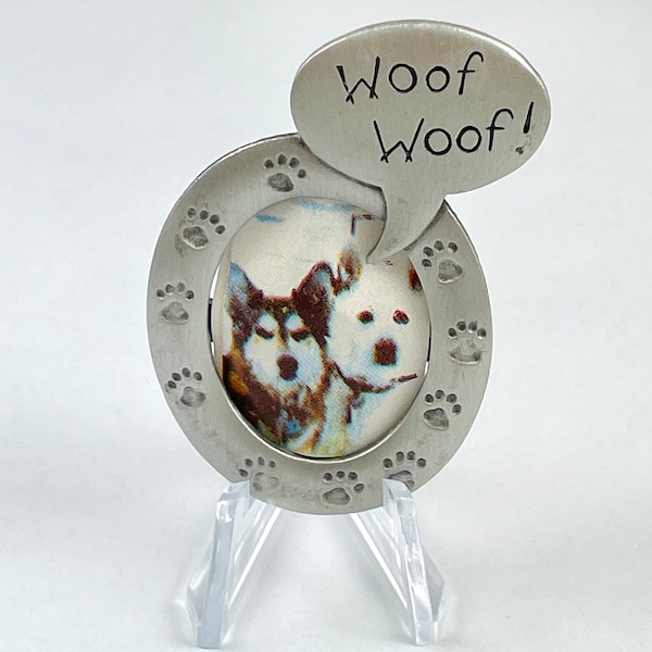 vintage Artifacts Jonette JJ Woof Woof chien cadre photo broche/présentoir