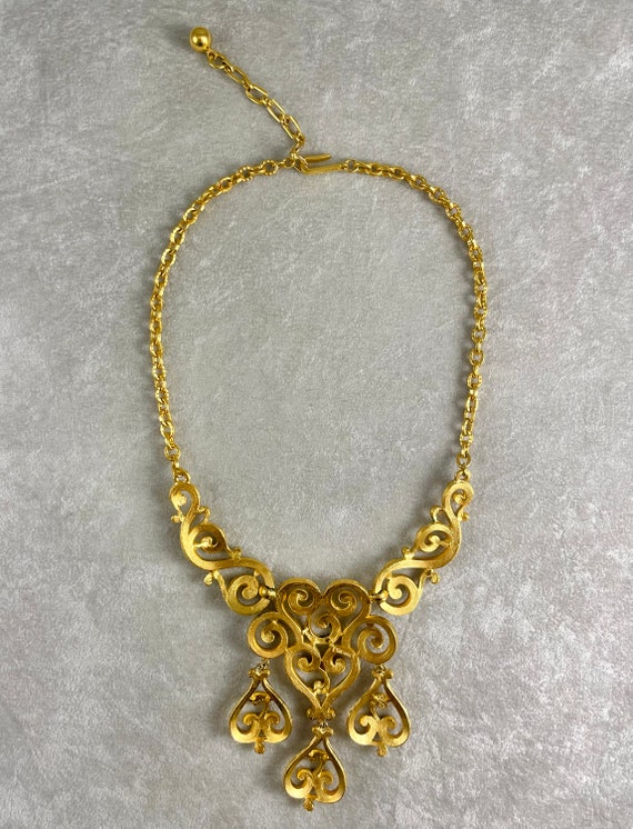 Crown Trifari Bib Dangle Pendant Necklace - 1960s - image 5