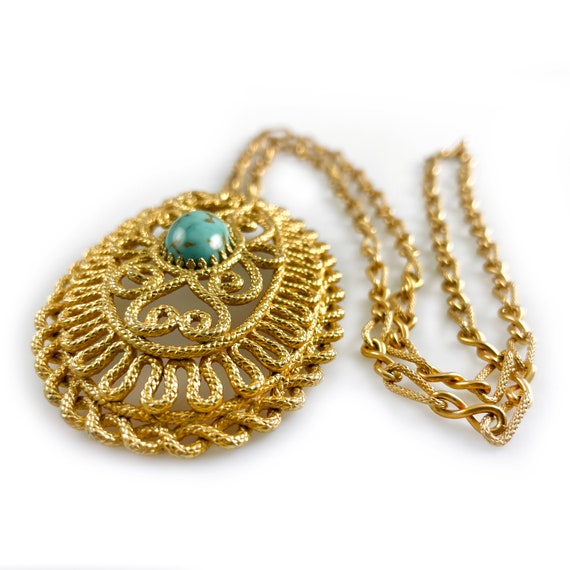 Vintage Napier Faux Turquoise Pendant Necklace - … - image 3
