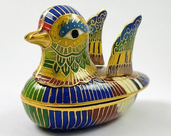 Vintage Chinese Cloisonne Enamel Mandarin Trinket Box