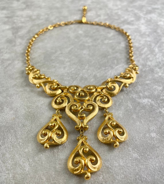 Crown Trifari Bib Dangle Pendant Necklace - 1960s - image 4