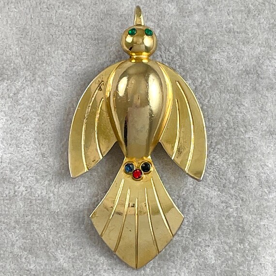 Vintage Coro Gold Tone Rhinestone Bird Brooch, 19… - image 1