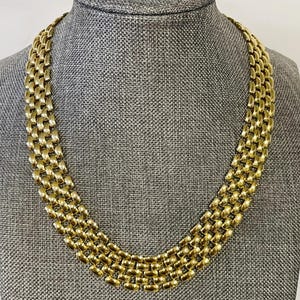 Vintage Gold Tone Panther Weave Necklace - Unsigned