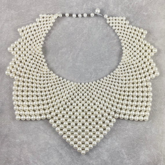 Vintage Faux Pearl Bib Collar - Made in Hong Kong - image 1
