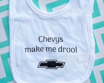 Cars Make Me Drool Weiß Baumwolle Lätzchen - Chevy - Impala - Mopar - Ford - Merkur - C10 - Lincoln