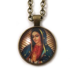 Virgin de Guadalupe or Mexican/Aztec Woman Necklace - Antique Tray Bezel with Glass Cabochon
