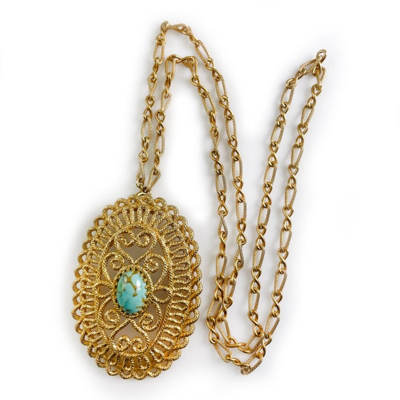 Vintage Napier Faux Turquoise Pendant Necklace - … - image 1