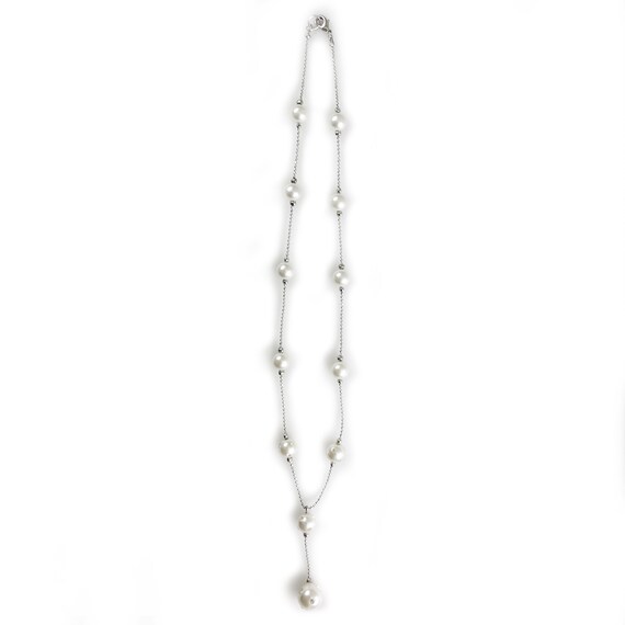 Vintage Faux Pearl Rhinestone Lariat Necklace - image 7